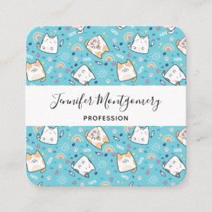 Cute Kattunge Mönster Whimsical Fyrkantigt Visitkort