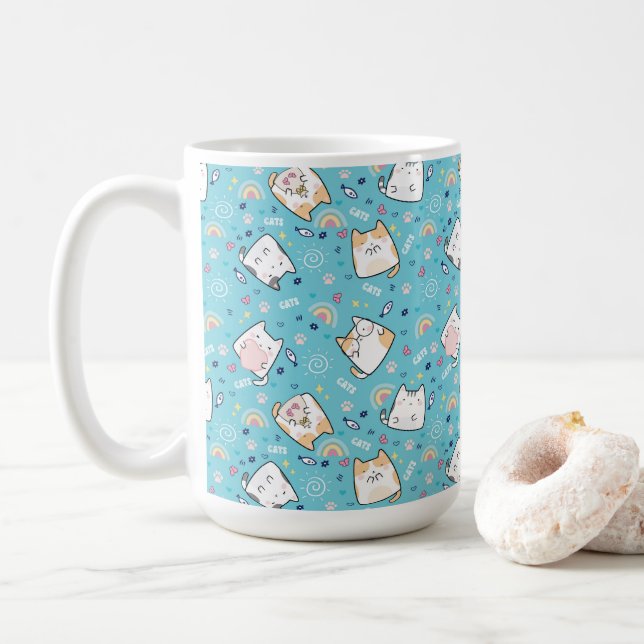 Cute Kattunge Mönster Whimsical Kaffemugg (Med munk)