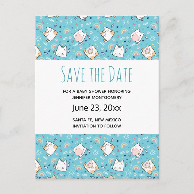 Cute Kattunge Mönster Whimsical Save the Date Inbjudan Vykort (Framsida)