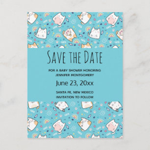 Cute Kattunge Mönster Whimsical Save the Date Inbjudan Vykort