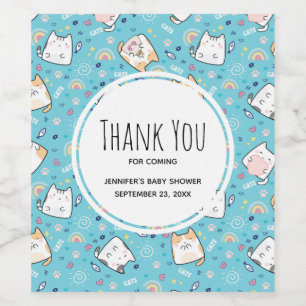 Cute Kattunge Mönster Whimsical Vinflaska Etikett