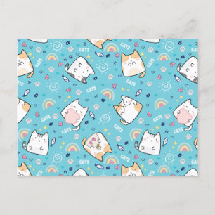 Cute Kattunge Mönster Whimsical Vykort