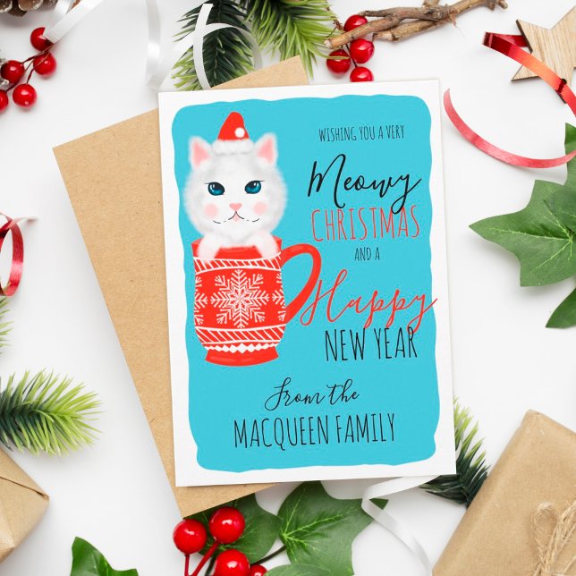Cute Kattunge Mugg Meowy jul Party Inbjudningar (Skapare uppladdad)