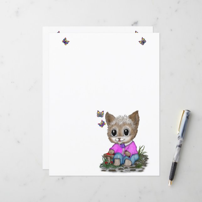 Cute Kattunge och Butterfly (Fram/Back In Situ)