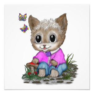 Cute Kattunge och Butterfly Fototryck