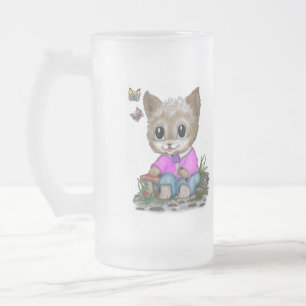 Cute Kattunge och Butterfly Frostat Ölglas