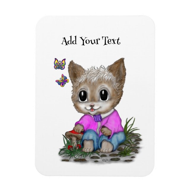 Cute Kattunge och Butterfly Magnet (Vertikal)