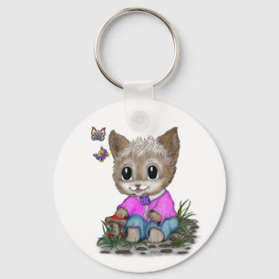 Cute Kattunge och Butterfly Nyckelring