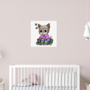 Cute Kattunge och Butterfly Poster