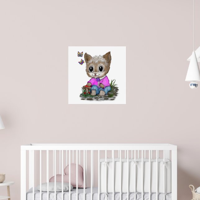 Cute Kattunge och Butterfly Poster (Barnkammare 2)