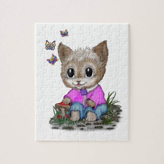 Cute Kattunge och Butterfly Pussel (Vertikal)