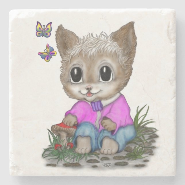 Cute Kattunge och Butterfly Stenunderlägg (Framsidan)