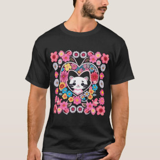 Cute Kattunge och Flowers T Shirt