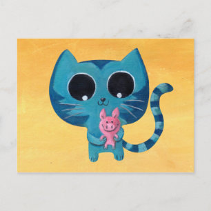Cute Kattunge och Gris Vykort
