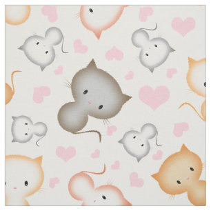 Cute Kattunge och Hearts Mönster Tyg