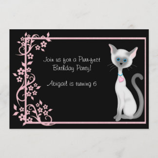 Cute Kattunge och Rosa Flowers Birthday Inbjudningar