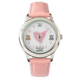 Cute Kattunge och Rosa Heart Armbandsur