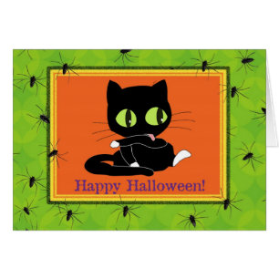Cute Kattunge och Spiders Halloween Card OBS Kort