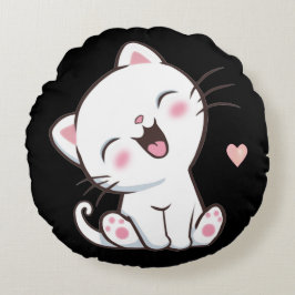 Cute Kattunge på Black Rund Kudde
