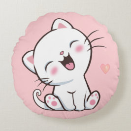 Cute Kattunge på Ljus rosa Rund Kudde