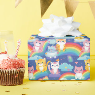 Cute Kattunge på Rainbows Roligt Födelsedag Presentpapper