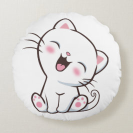 Cute Kattunge på White Rund Kudde