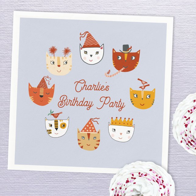 Cute Kattunge Personlig Birthday Pappersservett (Cute kitty cat themed personalized birthday party paper napkins)
