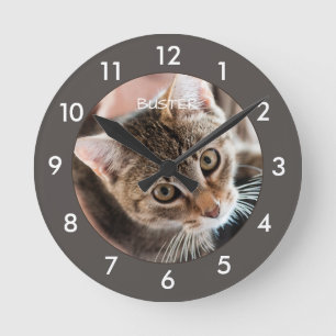 Cute Kattunge Personlig Round Clock Rund Klocka