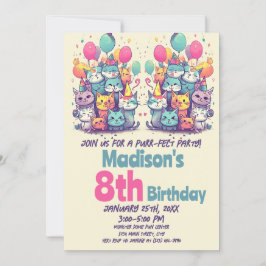 Cute Kattunge Purr-Fect Party-katternas födelsedag Inbjudningar