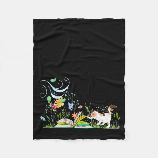 Cute Kattunge Reading in Garden Fleece Blanket (Framsidan)