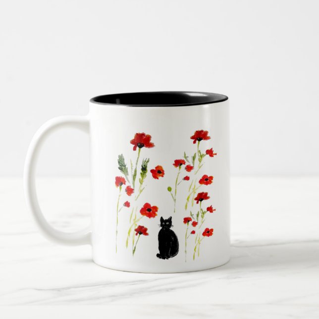 Cute Kattunge Red Poppy Två-Tonad Mugg (Vänster)