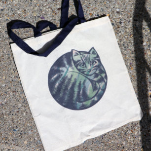 Cute Kattunge Round Cat Art Tygkasse