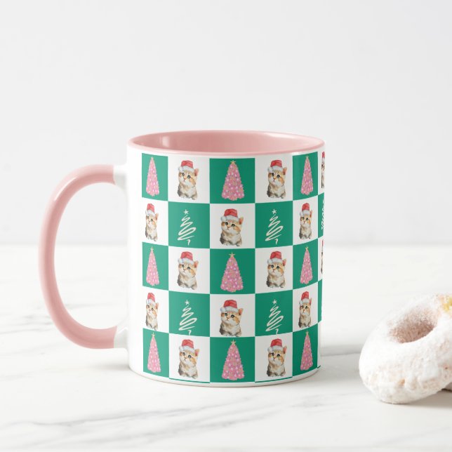 Cute kattunge Santa God jul träd party Mugg (Med munk)