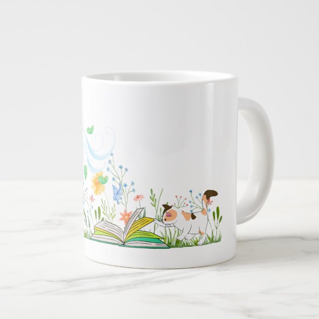 Cute Kattunge som läser Bok. Jumbo Mugg (Framsida höger)