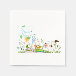 Cute Kattunge som läser Bok. Pappersservett