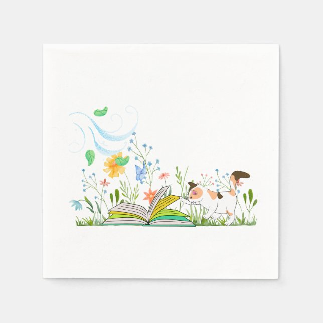 Cute Kattunge som läser Bok. Pappersservett (Framsidan)