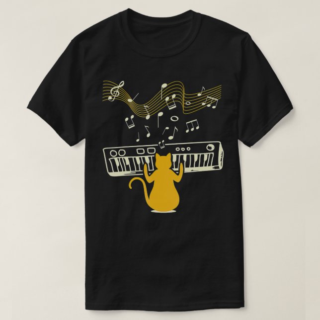 Cute Kattunge spelar Piano-instrument med musik T Shirt (Design framsida)