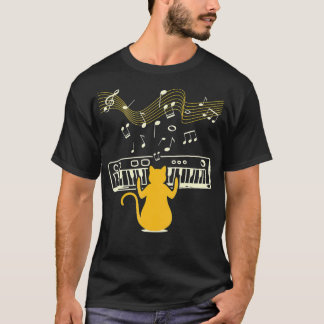Cute Kattunge spelar Piano-instrument med musik T Shirt