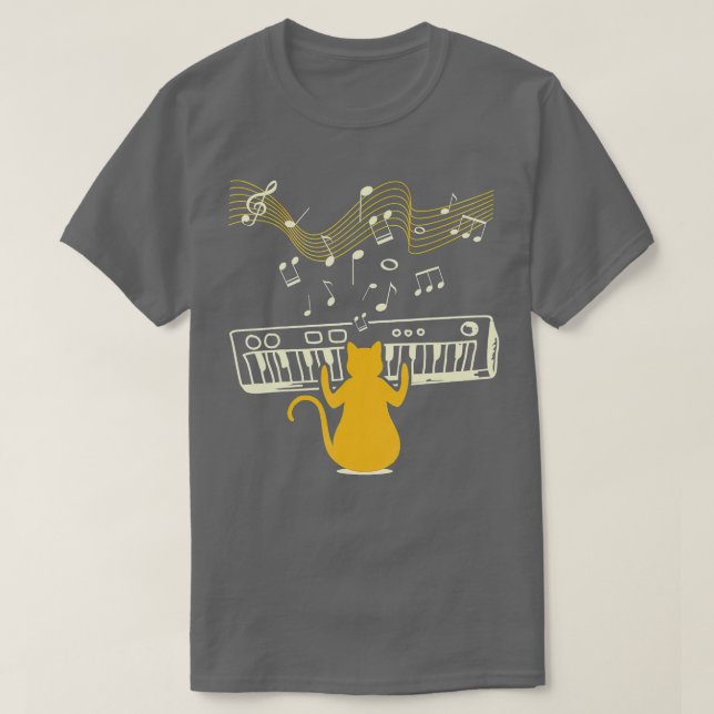 Cute Kattunge spelar Piano-instrument med musik T Shirt (Design framsida)