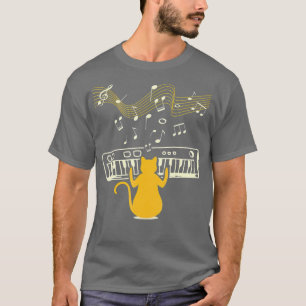 Cute Kattunge spelar Piano-instrument med musik T Shirt