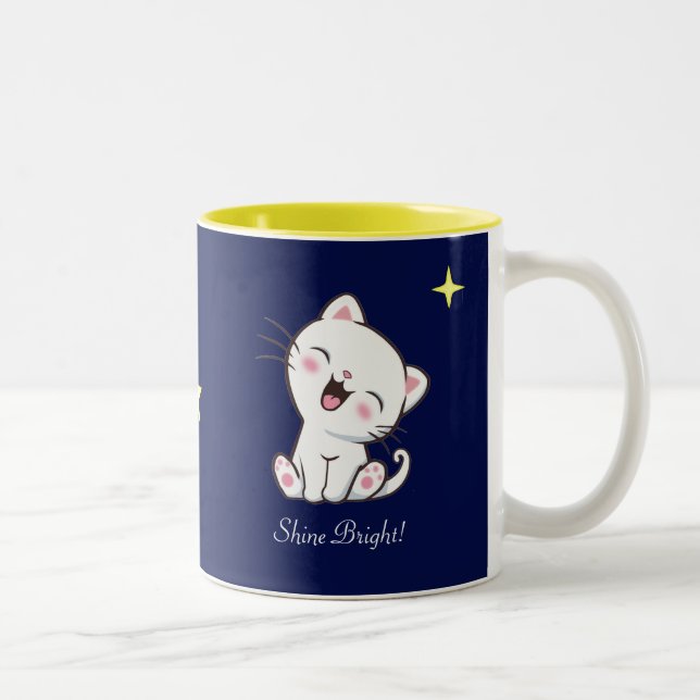 Cute Kattunge & Star på Blue Två-Tonad Mugg (Höger)