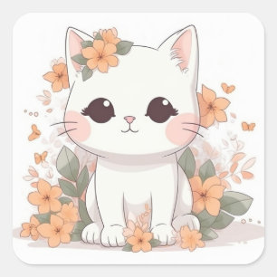 Cute Kattunge Sticker Kawaii Chibi Fyrkantigt Klistermärke