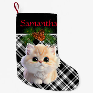 Cute Kattunge svartvit plätering med gräs cone Liten Julstrumpa