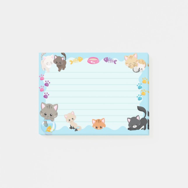 Cute Kattunge Tassavtryck Light Blue Post-it Block (Framsida)