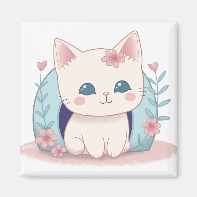 Cute Kattunge Tecknad Kawaii Chibi Magnet (Framsidan)