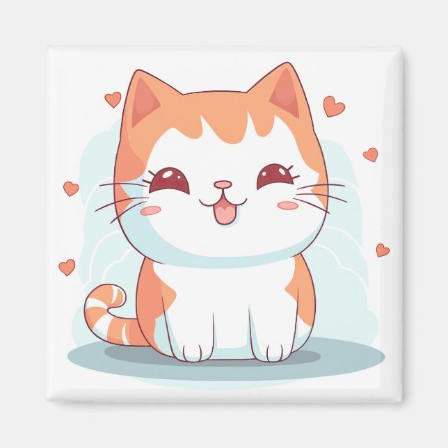 Cute Kattunge Tecknad Kawaii Chibi Magnet (Framsidan)