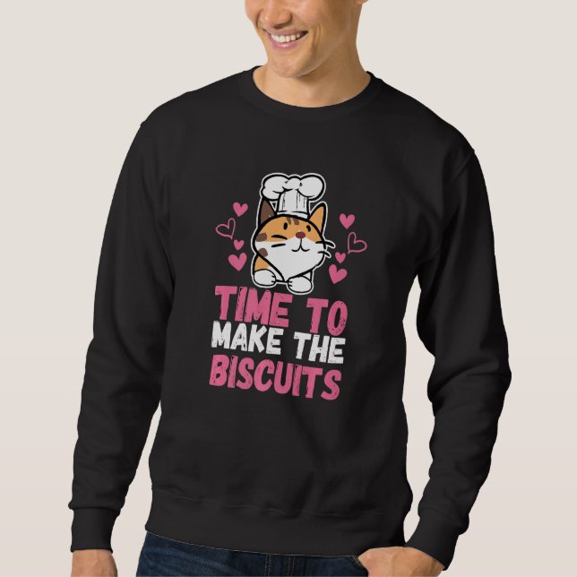 Cute Kattunge-tiden för att göra biscuiterna enhet Lång Ärmad Tröja (Framsida)