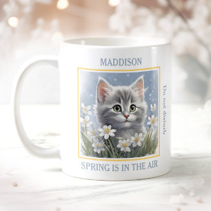 Cute Kattunge Vår blommor Cat Lover Namn Blue Mugg