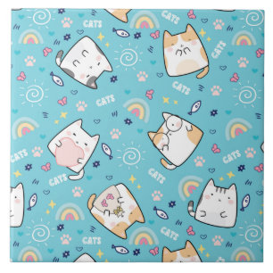 Cute Kattunge Whimsical Mönster Kakelplatta