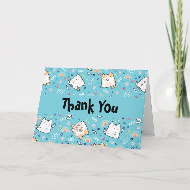 Cute Kattunge Whimsical Mönster Tack Kort (Framsida)